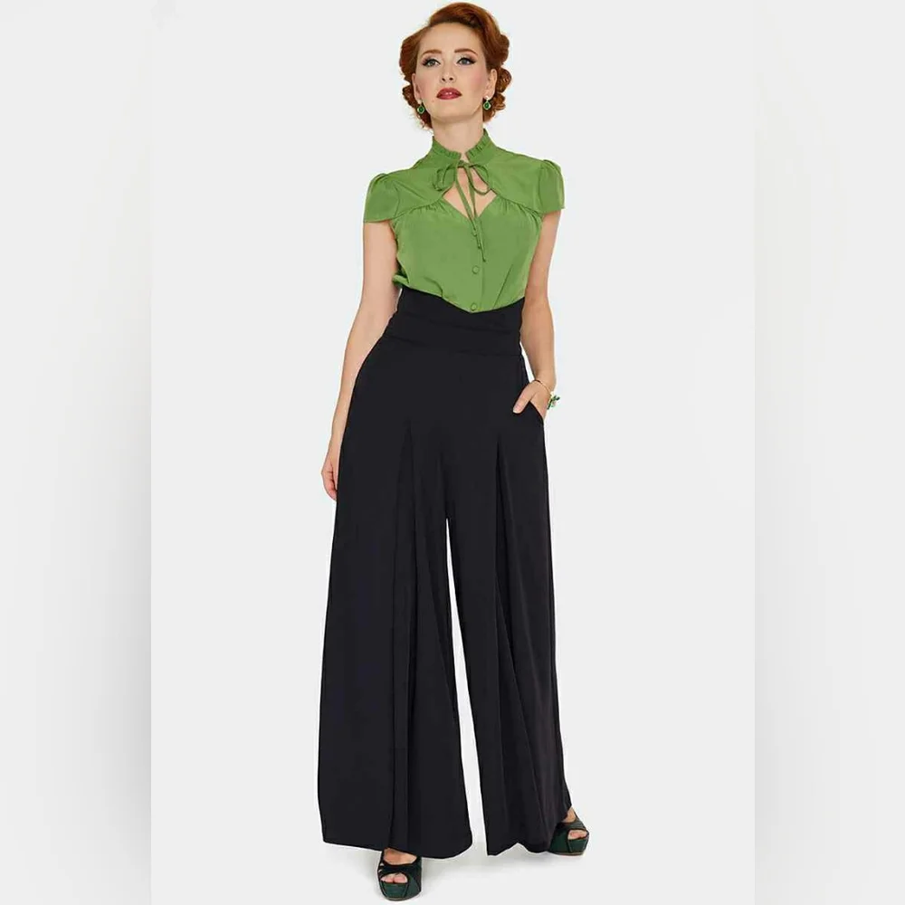 Voodoo Vixen Black Pleated Wide Leg Suspender Pants Women's Size Large - Picture 2 of 4